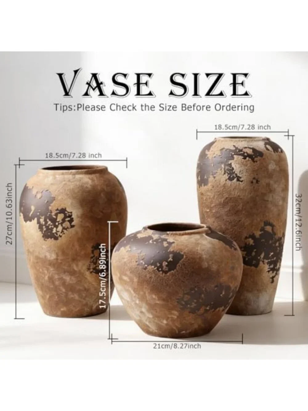 12.6-Inch Rustic Ceramic Vase - Wabi Sabi Decorative Pottery for Home Decor